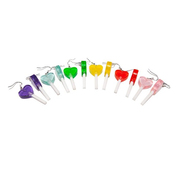 3=$25 Blue Lollipop Heart Earrings Clear Resin Lightweight Hypoallergenic 925 - Picture 5 of 5